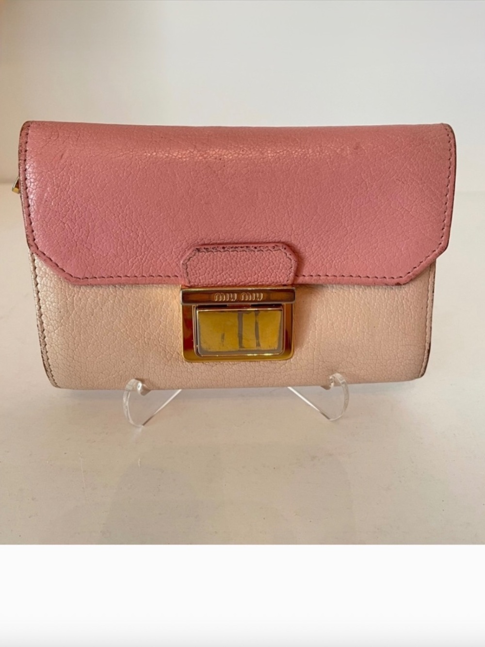 Miu Miu Pink Madras Goatskin Leather Pushlock Wallet